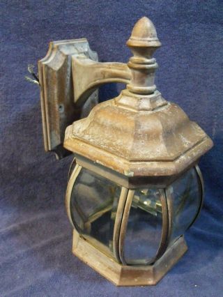 Vintage Weathered Metal & Glass Outdoor Wall Mount Light Lantern Fixture