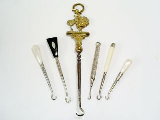 6 Various Antique/vintage Art Deco Button Hooks/propelling & Mop Handles Etc.