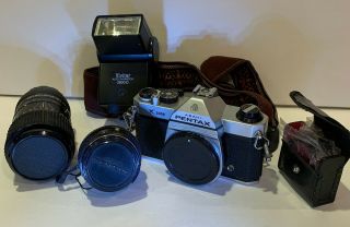 Pentax K1000 Asahi 35mm Slr Camera And Accessories