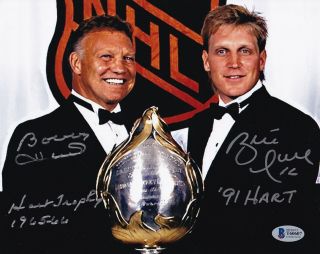 Beckett - Bas Bobby Hull & Brett Hull Hart Trophy Autographed Signed 8x10 Photo 07