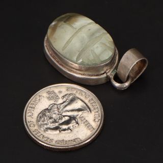 VTG Sterling Silver - Egyptian Carved Scarab Beetle Stone Pendant - 12g 3