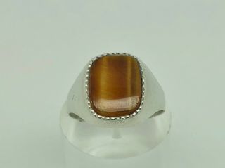 Stylish Vintage C1980s Sterling Silver Tigers Eye Signet Mens Ring Size Q 1/2