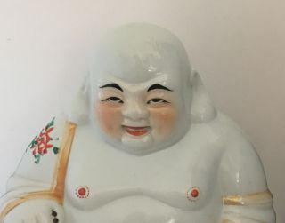 Vintage Chinese Porcelain Laughing Buddha Statue Figure About 9 1/4” T & 7 3/4”W 2