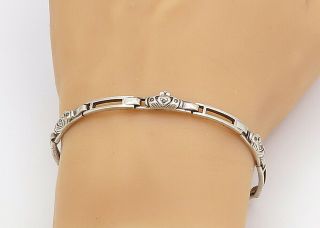 925 Sterling Silver - Vintage Marcasite Claddagh Link Chain Bracelet - B8070