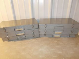 6 Brumberger Metal Slide Box Tray File Box Silver 35mm Slides Vintage