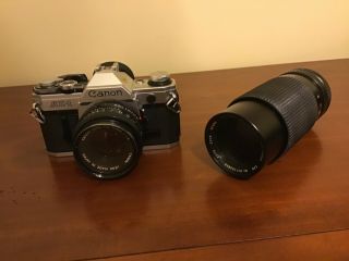 Canon Ae - 1 35mm Camera W/ 50mm F/1.  8 Fd Lens & Sears Compatible F80 - 200 Mm Lens