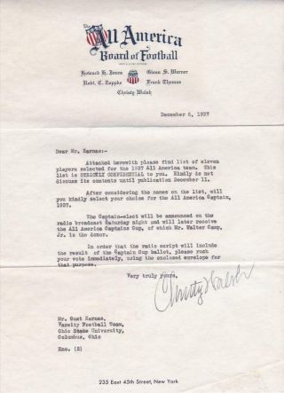 1937 Christy Walsh Signed Typed Letter On Football Letterhead Babe Ruth Agent