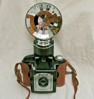 Vintage 1950s Beacon Two Twenty Five Camera W/ Flash In 1/2 Case & Film Inside