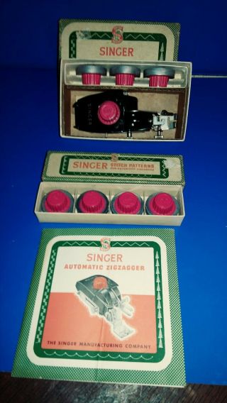 Vtg Singer 160985 Automatic Zigzagger With Extra Box Of Stitch Patterns 161008
