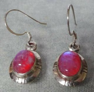 Vintage Sterling Silver Dragons Breath Art Glass Opal Pierced Pendant Earrings