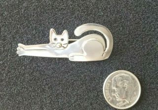 Signed Vintage Anne & Jane Harvey Ajh Handmade Sterling Silver Cat Brooch Pin