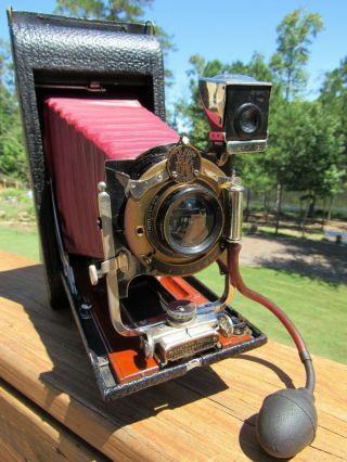 Old 1909 No.  3a Folding Pocket Kodak Model B - 4 Red Bellows W/ Orig Pouch & Bulb