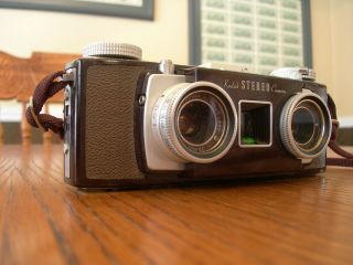 Kodak Stereo Camera 35mm F/3.  5 Stereoscopic Film / Leather Case / Great Cond