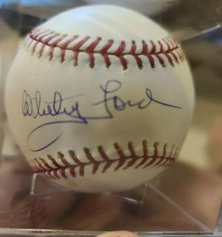 Whitey Ford Signed Autographed Vintage Oal Baseball Hof Ny Yankees