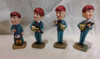 Vintage Set Of 4 Beatles Bobblehead 4 " Cake Toppers