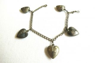 Vintage Puffy Heart Charm Bracelet Sterling Silver Spells J U L I A Sweet