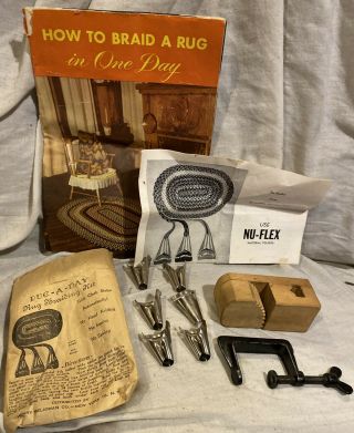 Vintage Rug - A - Day Braiding Kit Nu - Flex W/table Clamp Wood Tension Block & Books