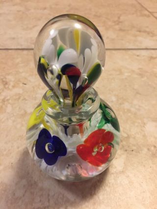 Vtg Joe St.  Clair? Multicolored Floral Motif Art Glass Perfume Bottle Paperweight