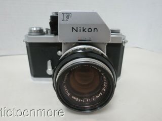 VINTAGE NIKON F CAMERA No.  7050988 w/ NIKKOR - S AUTO LENS 1:1.  4 f=50mm & CASE 2