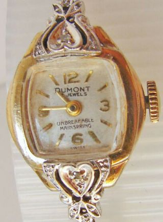 Antique/vintage Dumont 17 Jewels Swiss Ladies Watch Diamonds & 10k R.  G.  P.  Bezel