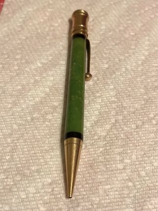 Vintage Parker Duofold Mechanical Pencil,  Jade Green,  Gold Tone Metal Trim