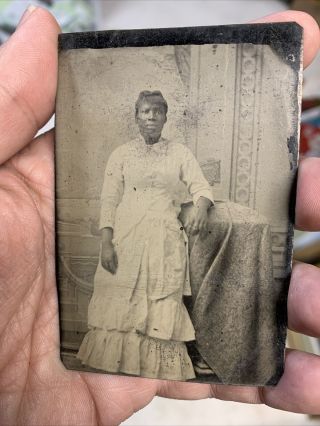 Black African American Woman In Vintage White Dress Tintype 1