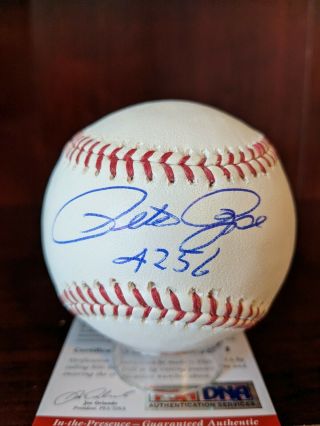 Pete Rose 4256 Hits Signed Autographed Oml Baseball Psa/dna Reds Hit King
