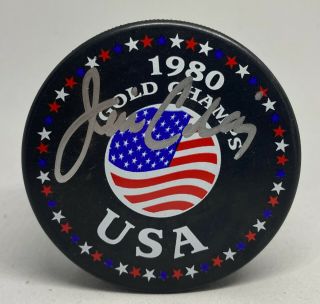Jim Craig Signed 1980 Usa Olympic Hockey Team Puck Psa/dna Miracle On Ice