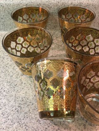 (6) Vintage CULVER Signed Glasses Valencia Low Ball 22K Gold Green Diamond 2