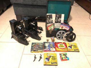 Two - Vintage Univex Projector P - 8 With Movies,  Box,  And Manuals - Powers On