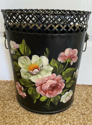 Vintage Art Deco Painted Trash Can/ Storage Bin - 4 Gallon