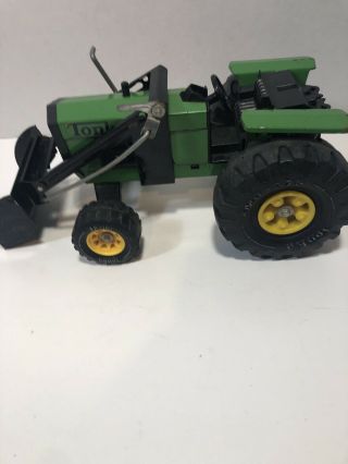 Vintage Tonka Green Tractor With Front Loader,  Bucket,  Pressed Steel