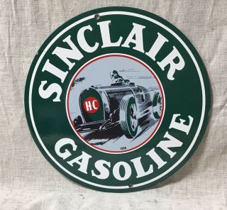 Vintage Porcelain Sinclair Hc Gasoline Gas And Oil Sign Race Car 1939