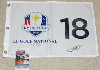 Tommy Fleetwood Signed 2018 Ryder Cup Pga Golf Flag,  Jsa Gg08616