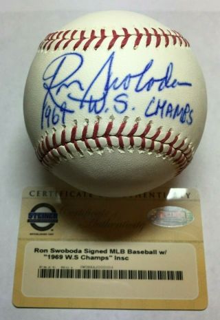 Steiner Mets Ron Swoboda Signed Baseball 1969 W.  S.  Champs Inscription Mlb Ball