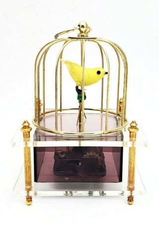 Vintage Mechanical Music Box Bird Cage Sankyo Made In Japan