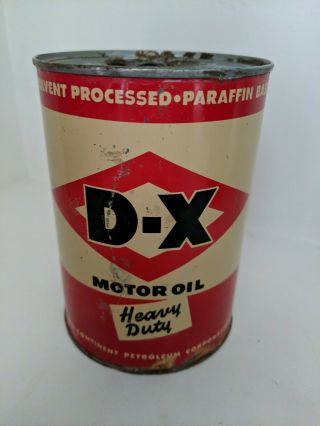 Vintage Dx Heavy Duty Motor Oil One Quart Oil Can Metal D - X Tulsa Usa