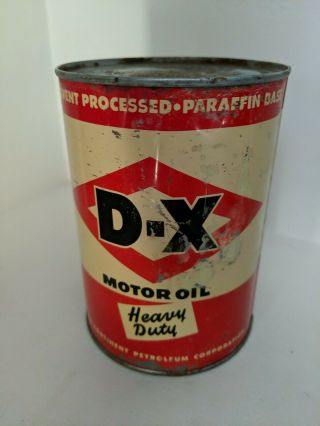 Vintage DX Heavy Duty Motor Oil One Quart Oil Can Metal D - X Tulsa USA 3