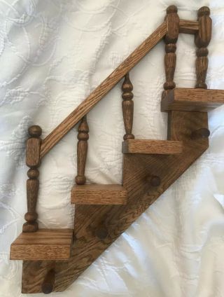 Vintage Shelf Stairway Shelve Doll Display Oak Coat Old Rack Whimsical Prim