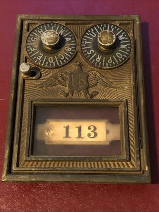 Vintage Us Post Office Mailbox Brass Door 5”x3.  5” Dual Combo Locks