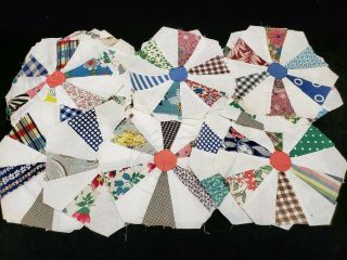 48 Vintage Antique Quilt Blocks Cotton Hand Pieced Pinwheel Pattern 1940s Era