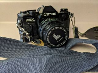 Vintage Canon Ae - 1 Slr 35mm Camera 1980 Olympics Lens 50mm 1:1.  8 Japan Black