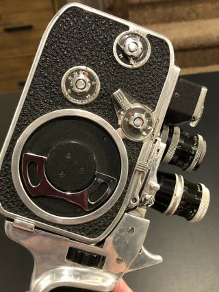 Bolex Palliard Vintage 1950’s 8mm Movie Camera W/ 2 Kern Pall.  Lens,  Strap,  Grip