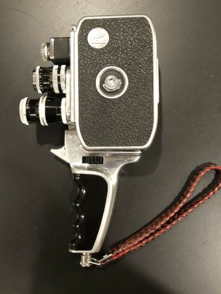Bolex Palliard Vintage 1950’s 8mm Movie Camera W/ 2 Kern Pall.  Lens,  Strap,  Grip 2
