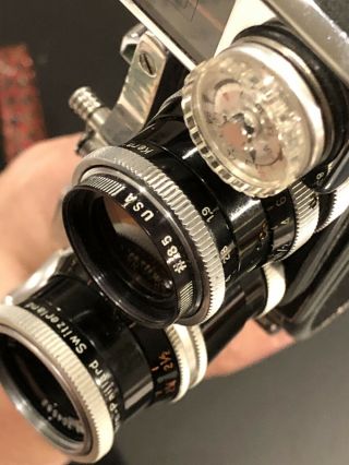 Bolex Palliard Vintage 1950’s 8mm Movie Camera W/ 2 Kern Pall.  Lens,  Strap,  Grip 3