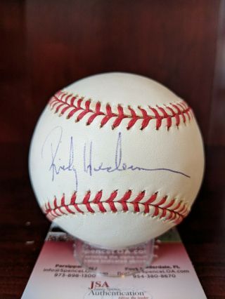 Rickey Henderson Signed Autographed Oml Baseball Jsa Yankees Auto Sb King