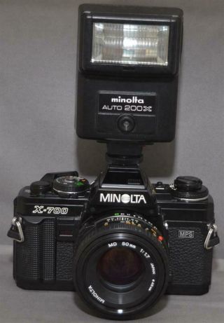 Minolta X - 700 W/ Md 1.  7/50mm Lens,  Flash,  Case – Plus
