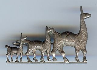 Vintage Peru Sterling Silver Llama Family Pin Brooch