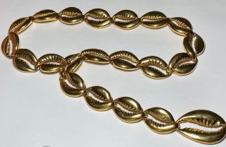 Vintage Coreen Simpson Gold Tone Link Shell Lariat Costume Necklace