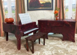 Jaydon Piano / Music Room Vintage Tin Dollhouse Furniture Renwal 1:16 Plastic